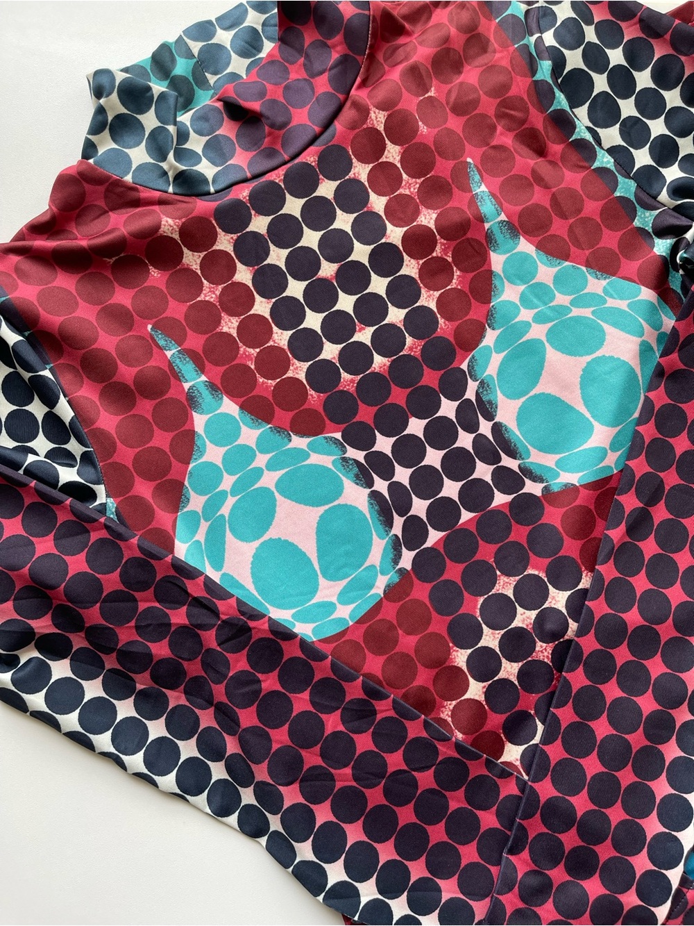 Polka Dot Print Long Sleeve Top in Red and Teal